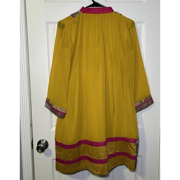 Custom Handmade Women’s Long Sleeve Embroidered Dress Yellow Size Medium - Picture 6 of 7